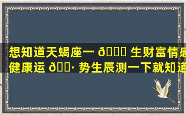 想知道天蝎座一 🐕 生财富情感健康运 🌷 势生辰测一下就知道！